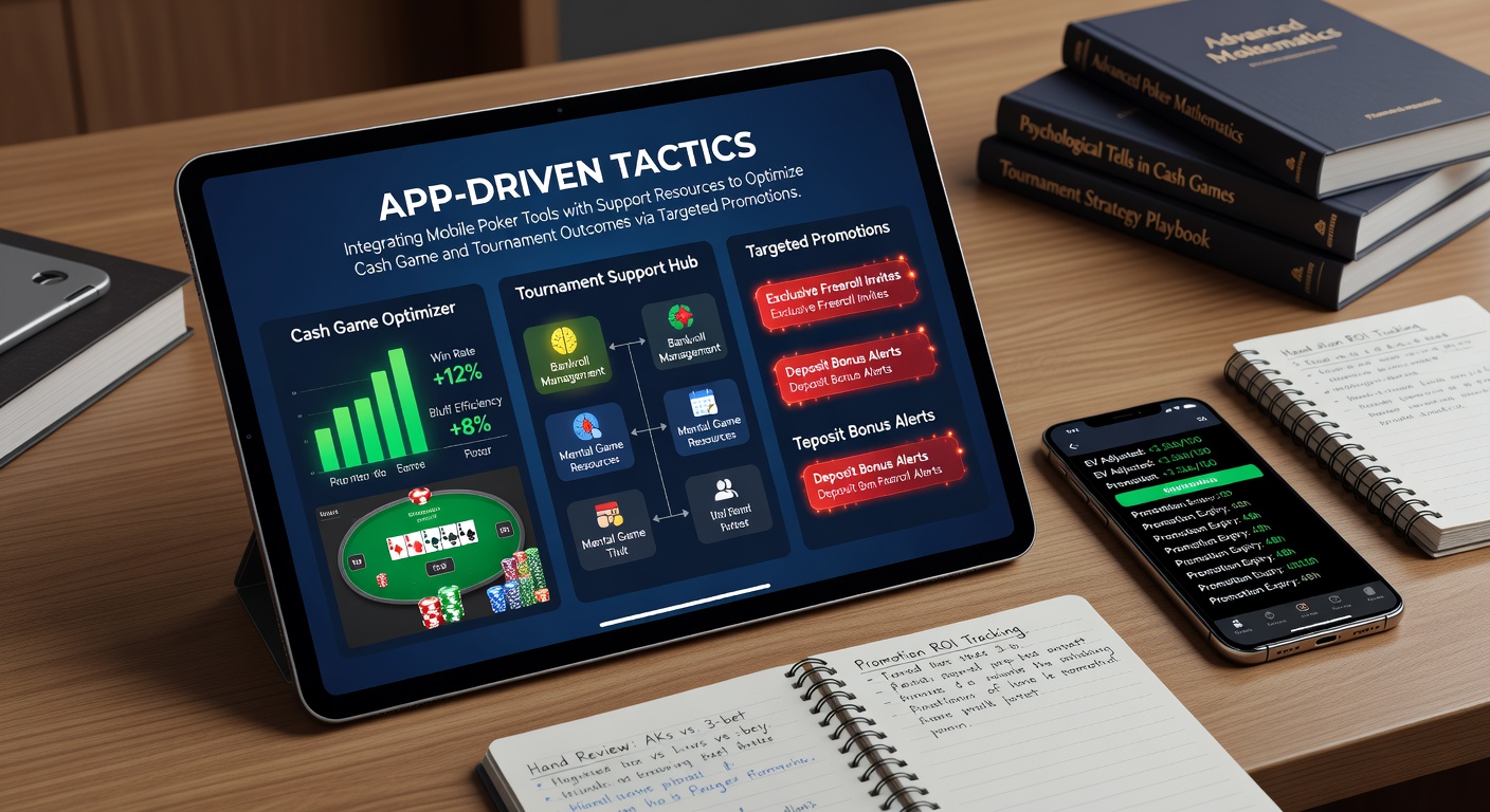 Mobile poker app interface showing real-time stats and promotion alerts during a cash game session