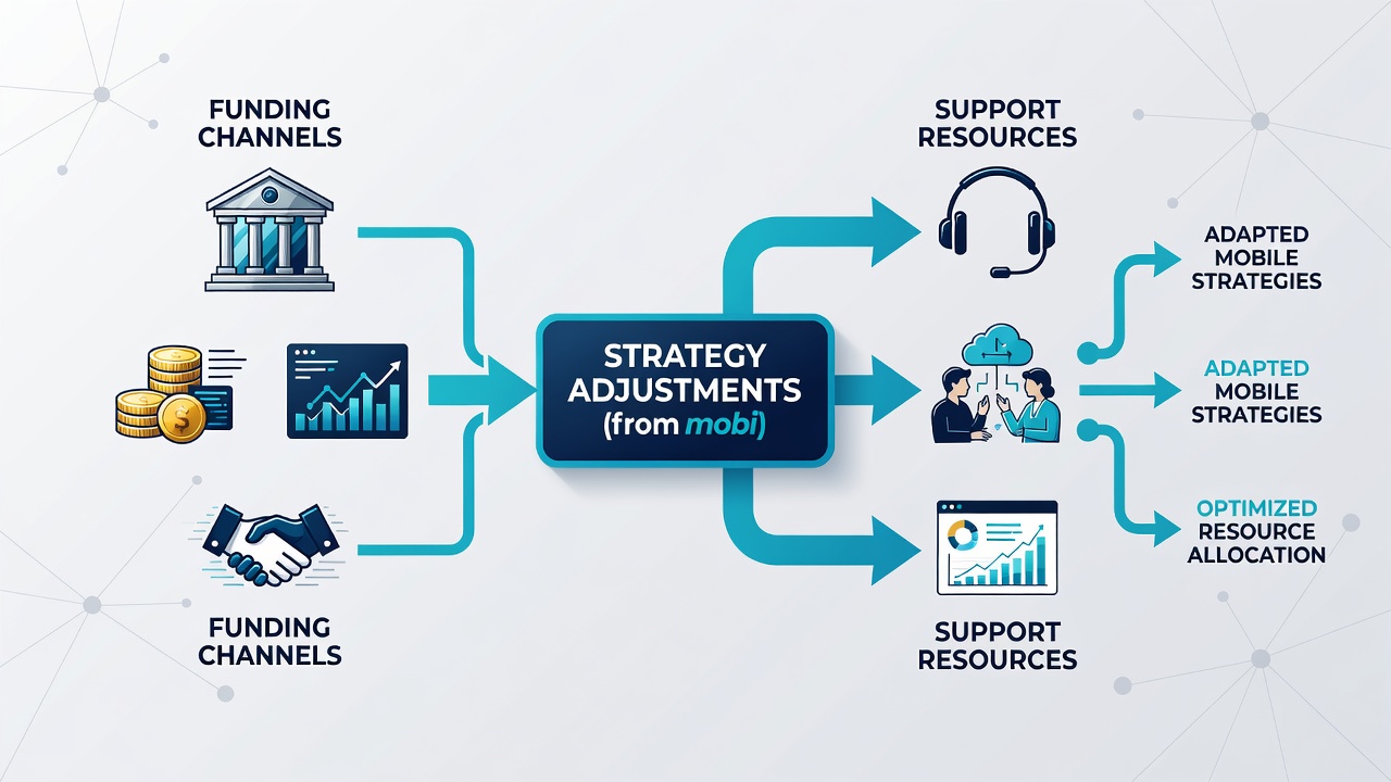 Diagram depicting support interactions linking mobile deposit options to live event strategy modifications