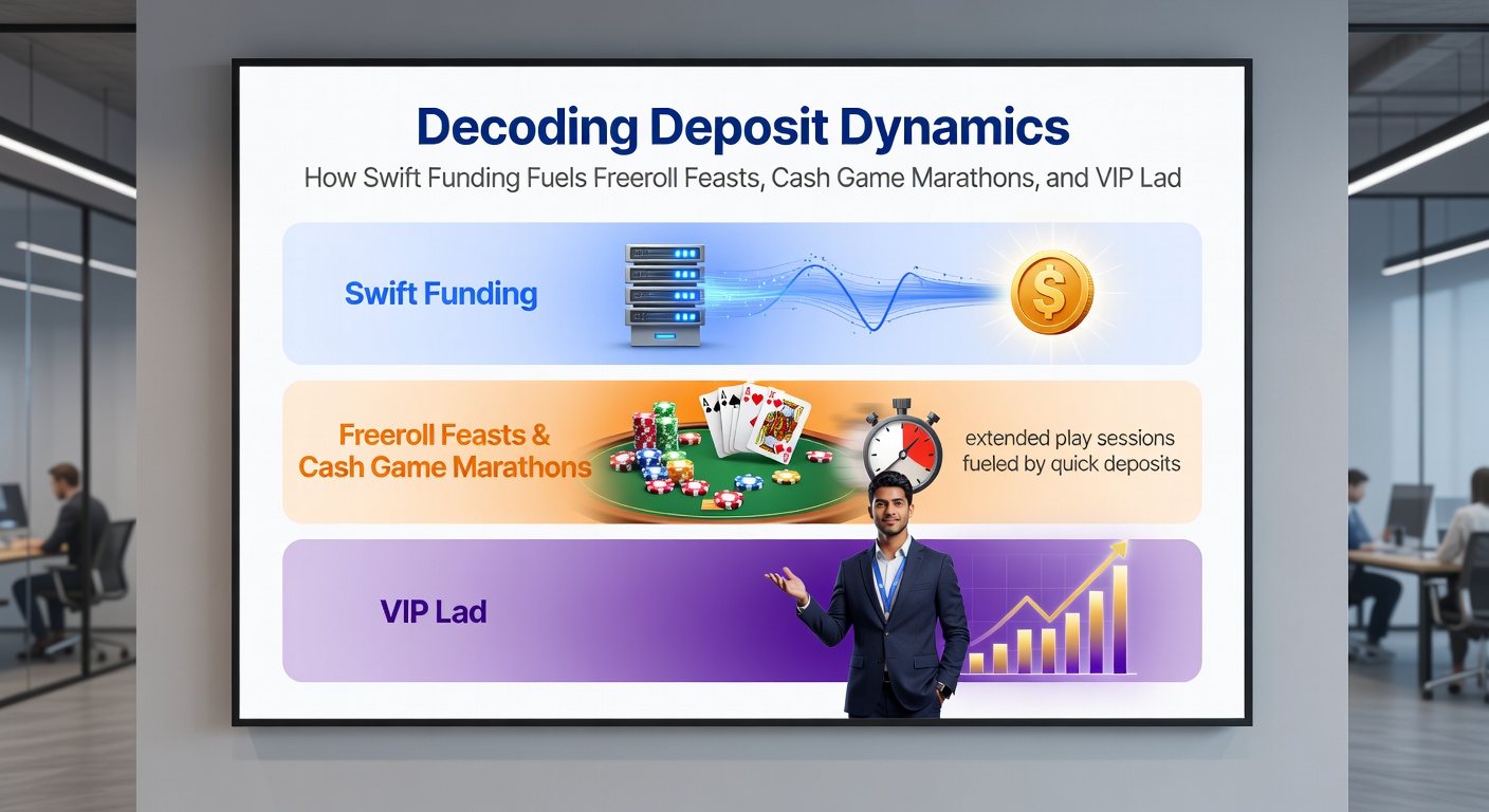Close-up of a poker chip stack beside a mobile screen showing a successful deposit alert, with blurred live dealer and players in the background