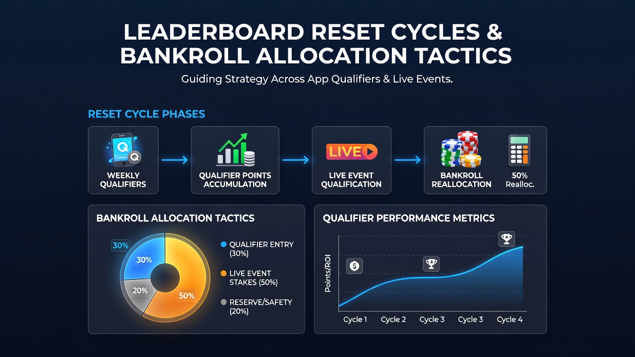 Bankroll tracking charts displayed alongside poker tournament schedules for August 2026 qualifiers