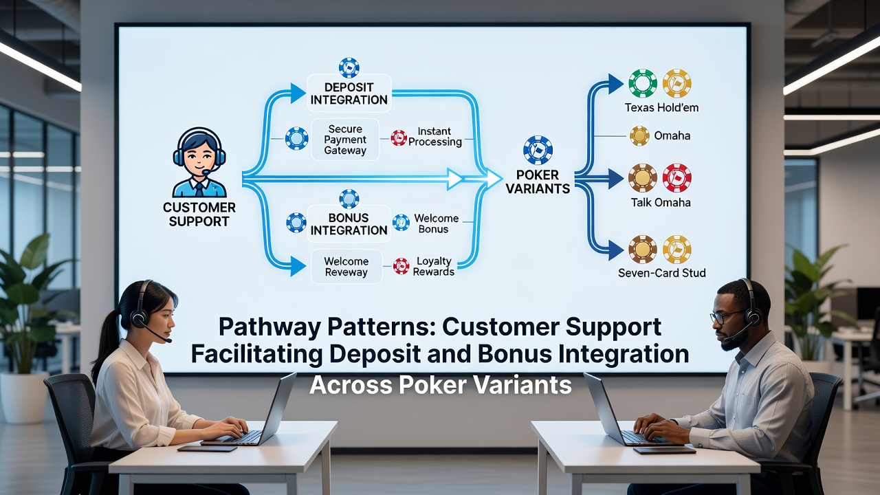 Illustration of poker deposit and bonus pathways connecting digital platforms with live tournament settings