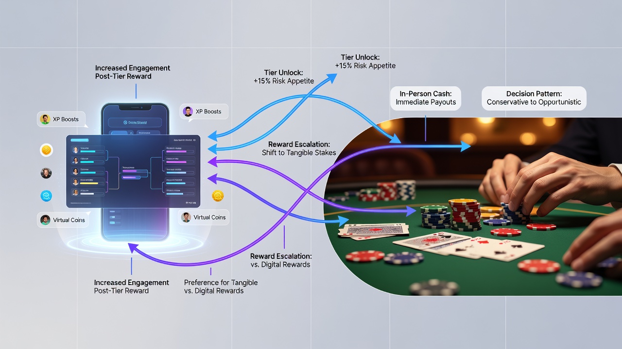Live poker cash game table with players monitoring loyalty points on tablets during July 2026 tournament series