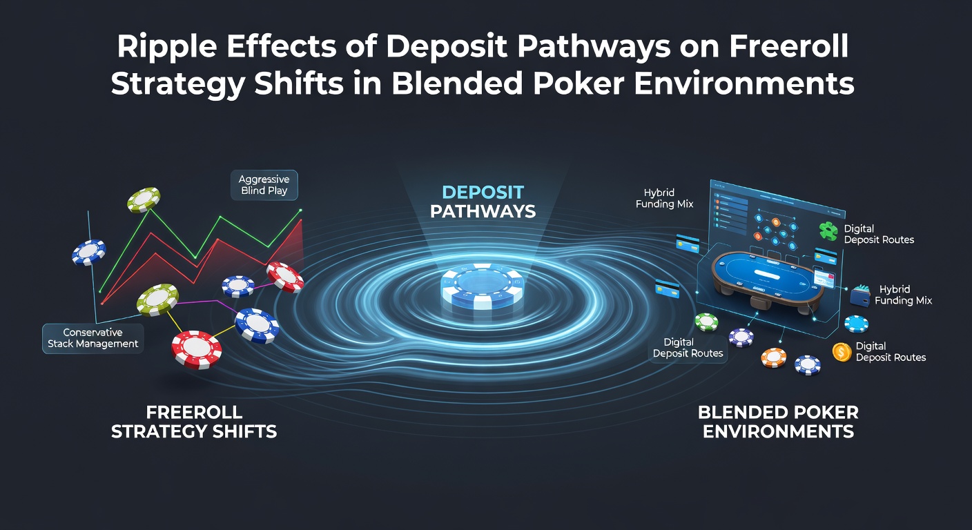 Poker players analyzing deposit options and freeroll tournament structures in a blended online and live environment