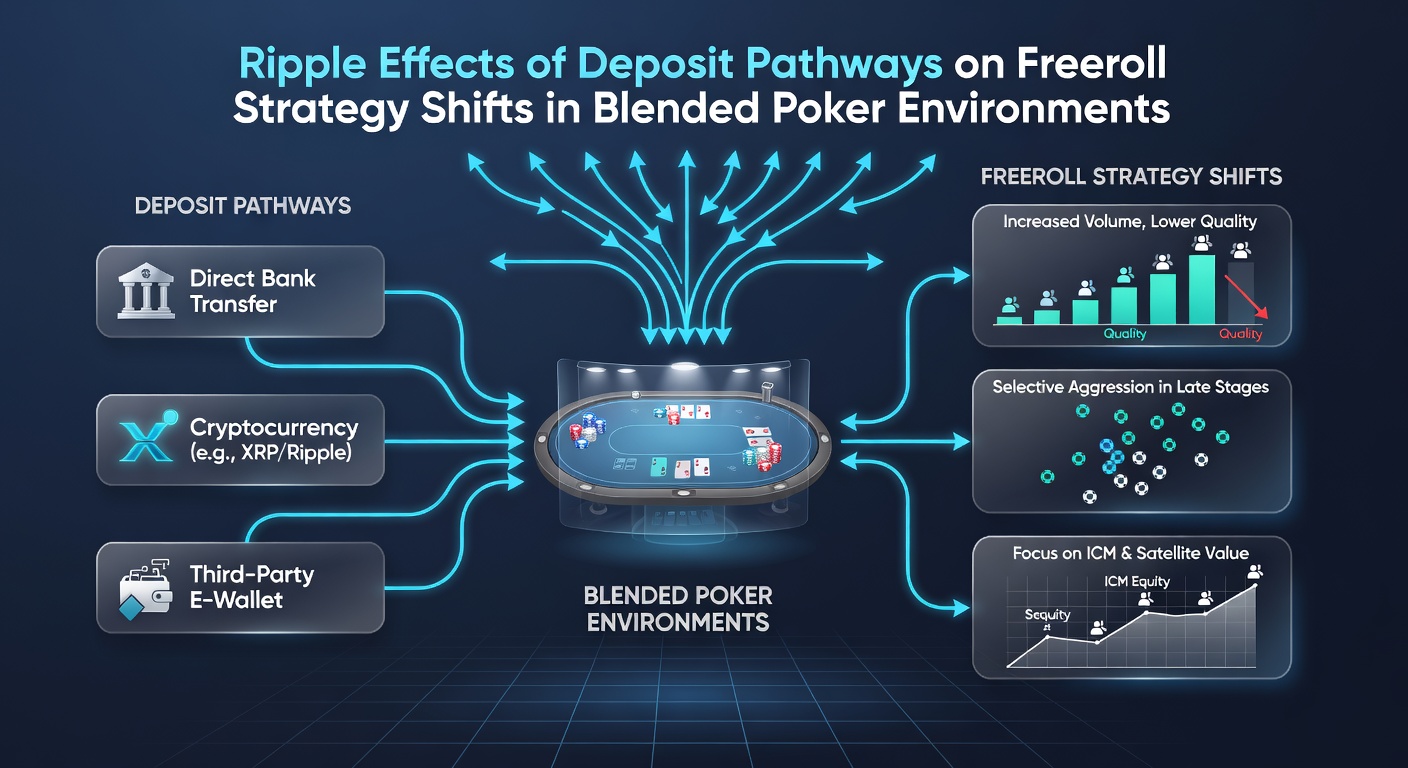 Live poker tables and mobile devices illustrating blended environments where deposit pathways affect freeroll strategies