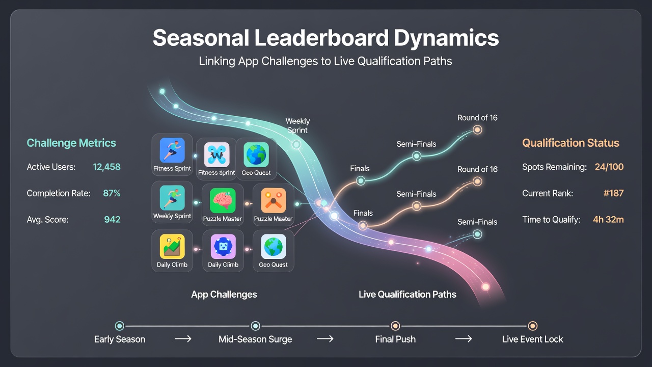 Live poker tournament floor with players transitioning from app qualifications to table action