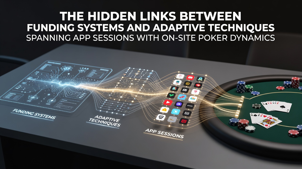 Illustration of poker app interfaces connected to live table dynamics through funding pathways