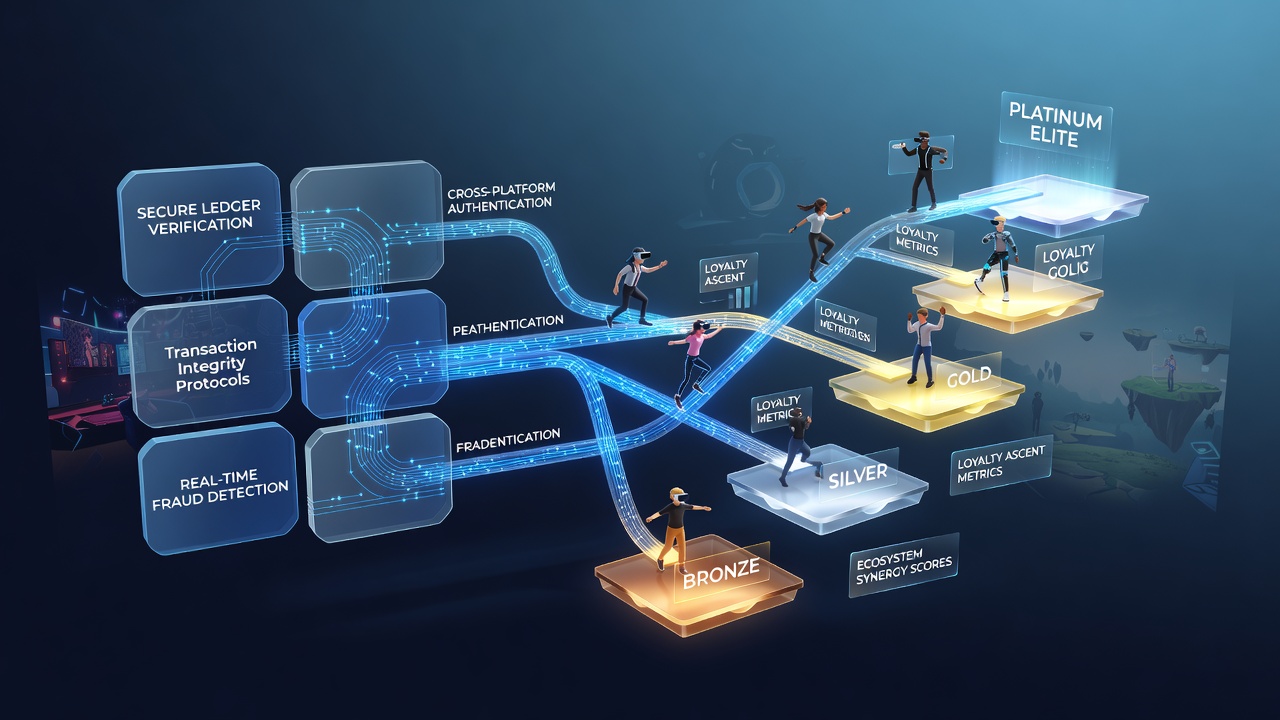 Secure transaction flow illustration connecting mobile app deposits to live casino loyalty card updates